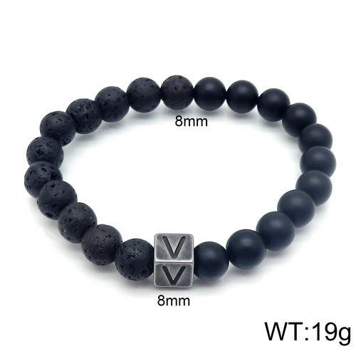 Volcanic Rock 26 English Letter Stainless Steel Bracelet Fashion Agate Bead Bracelet