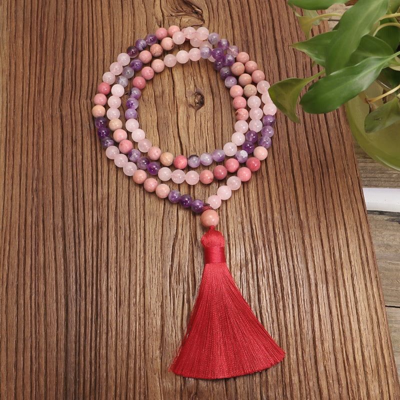 Crystal Amethyst Long Tassel Women Necklace Bracelet