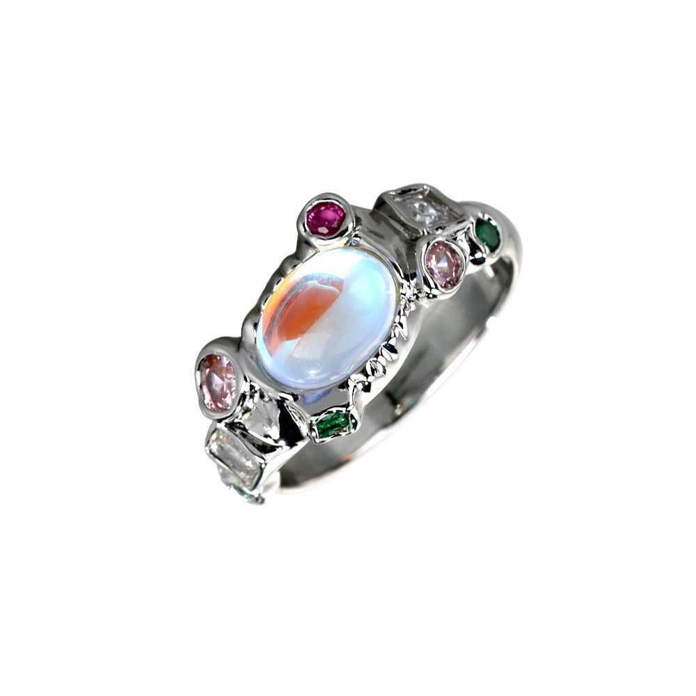 Colorful Opal Minority Design Adjustable Moonstone Women Ring