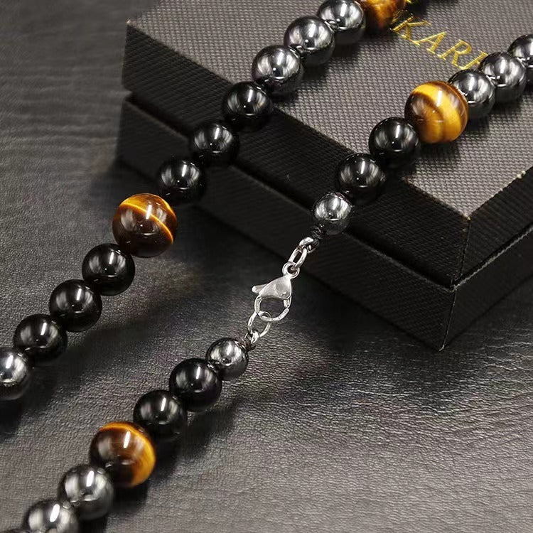 Tigereye Hematite Obsidian Triple Protection Women Men Necklace