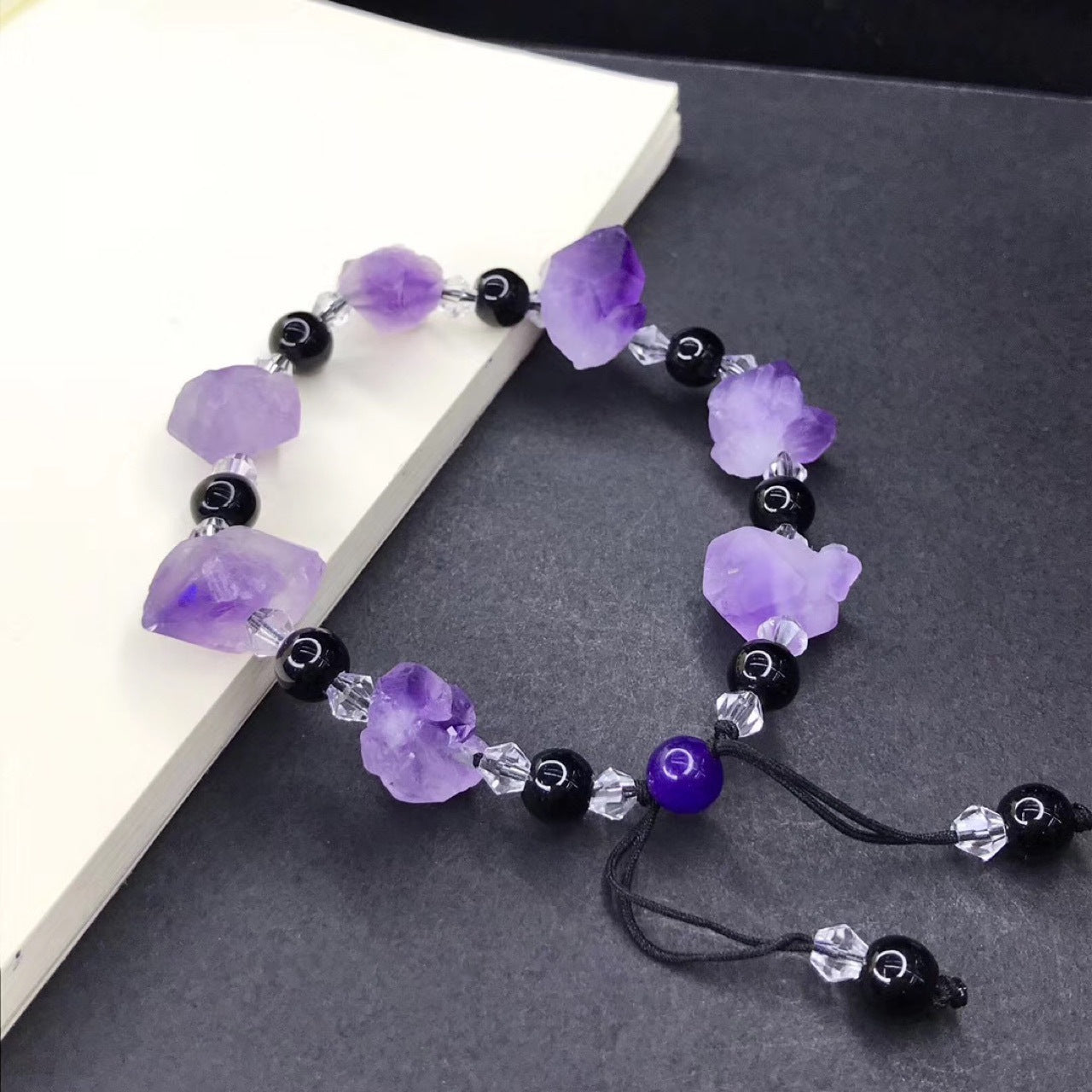 Simple Amethyst Obsidian Women Men Bracelet