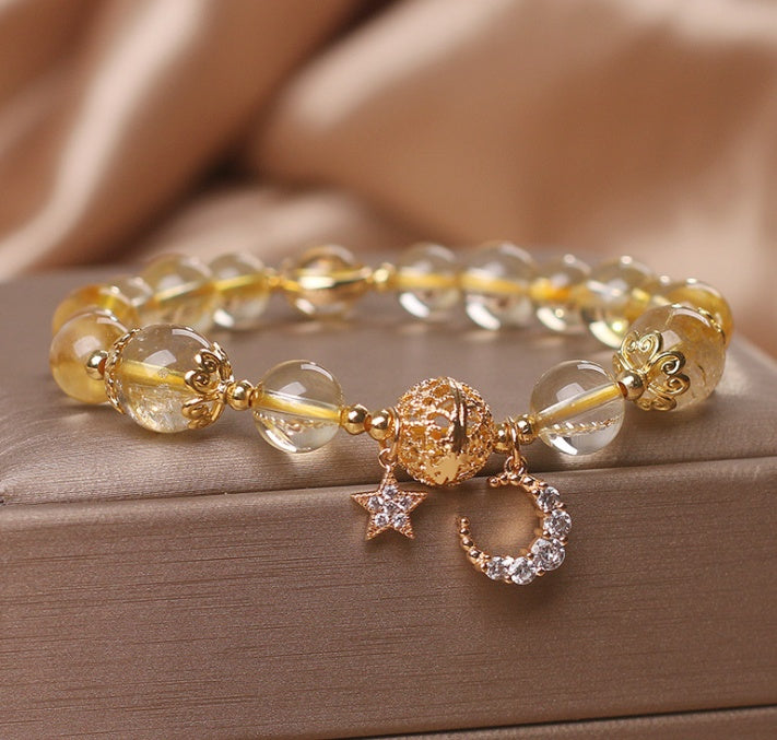 Natural Citrine Gold Gem Quartz Bracelet Women Light Luxury Star Moon Crystal Bracelet