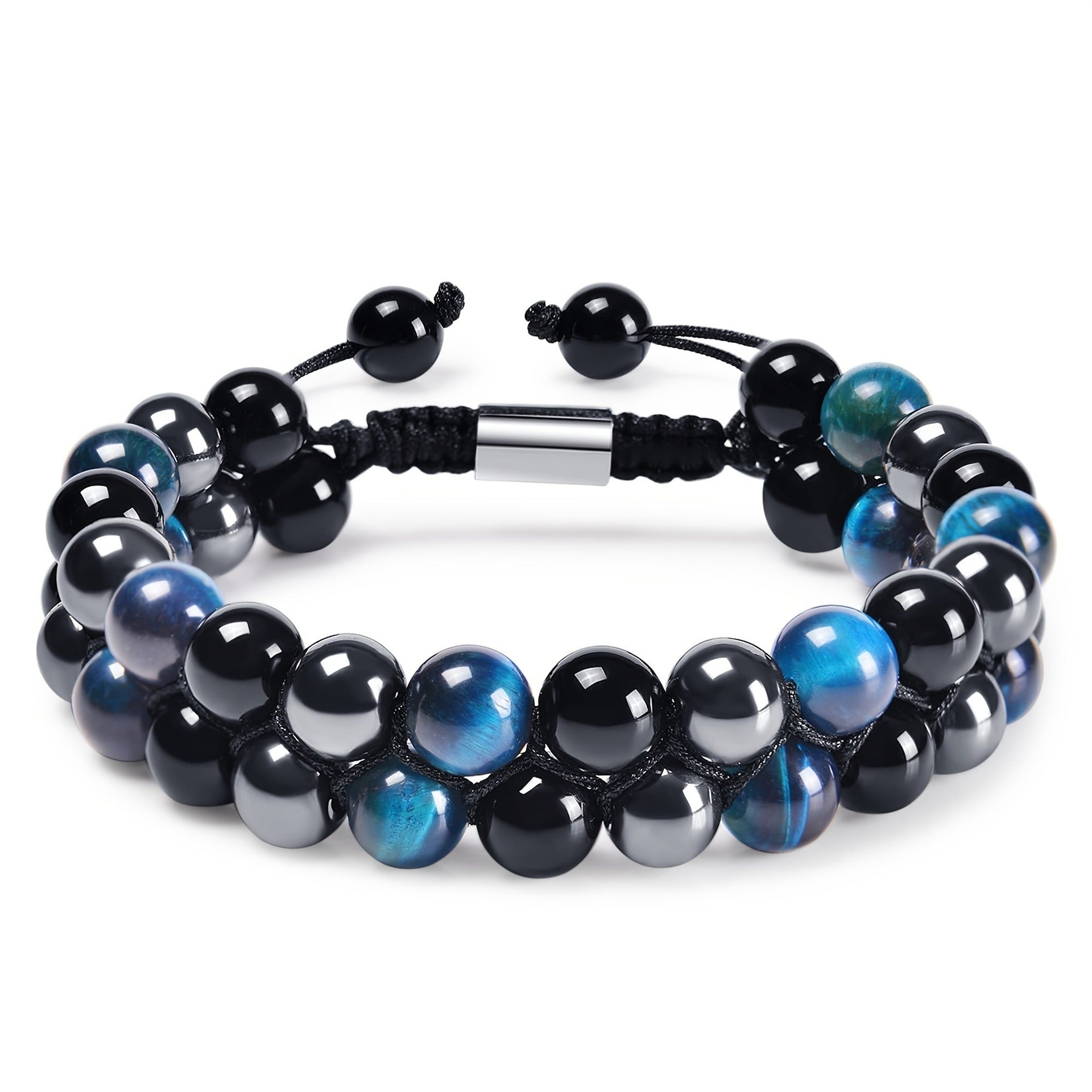 Natural Tiger Eye Agate Bracelet Men's Woven Adjustable Black Magnet Yoga Beaded Bracelet