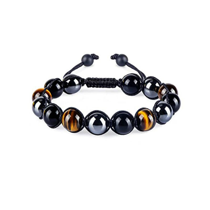 8mm Tiger Eye Black Gallstone Bead Elastic String Hand String Braided Pull Adjustable Double Bracelet