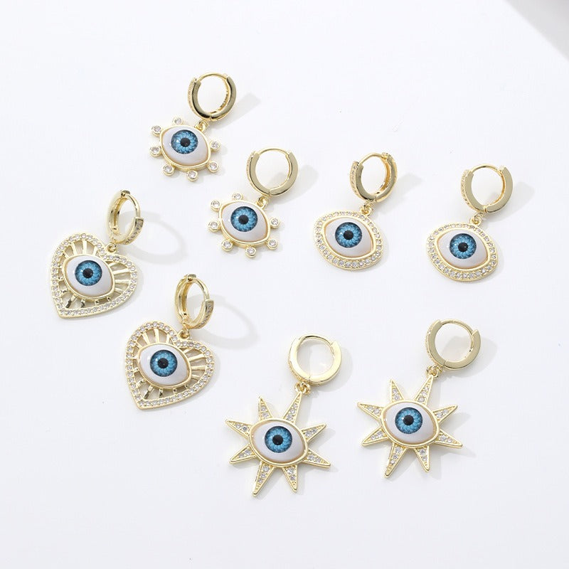 Fashion Love Six Star Demon Eye Earrings