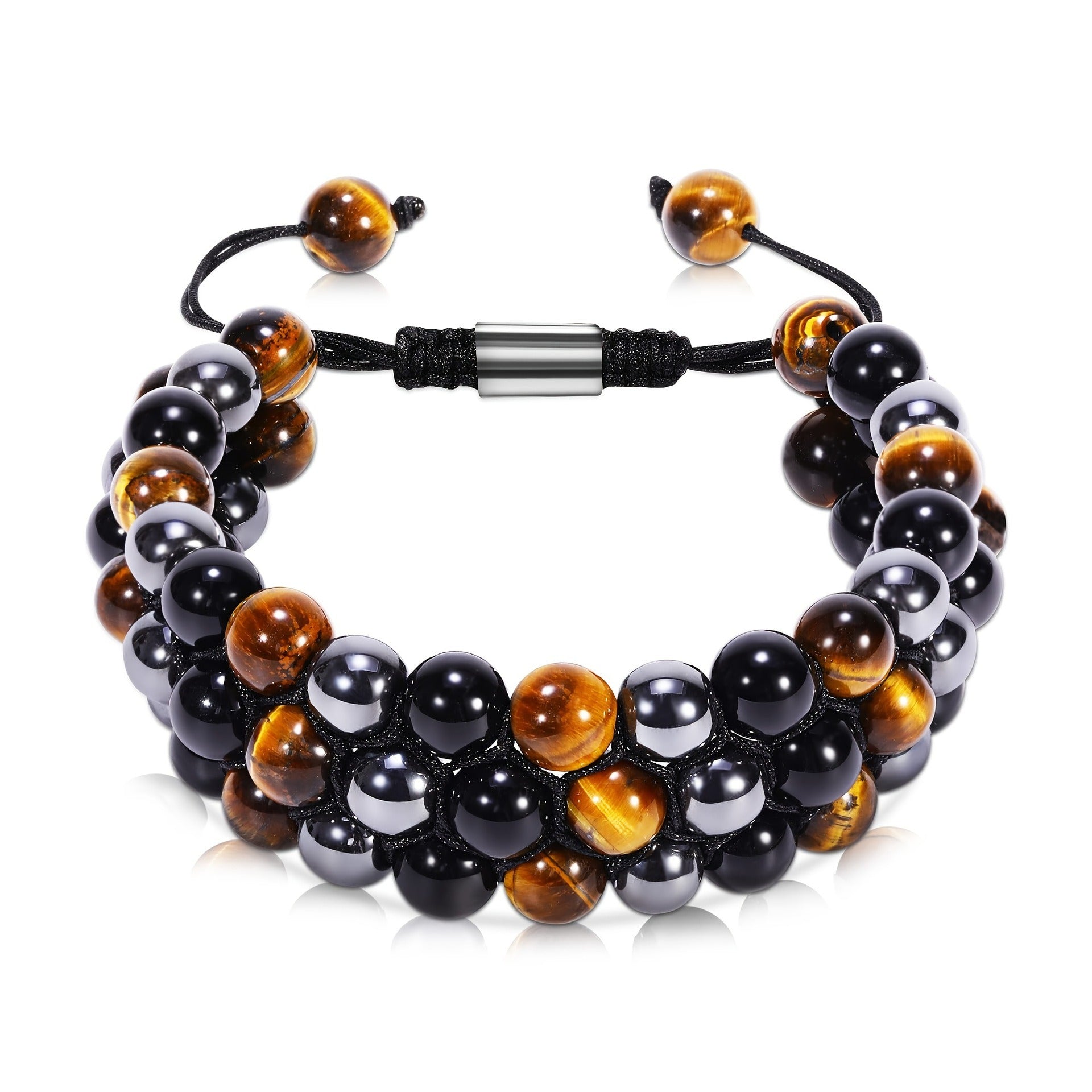 Natural Tiger Eye Agate Bracelet Men's Woven Adjustable Black Magnet Yoga Beaded Bracelet