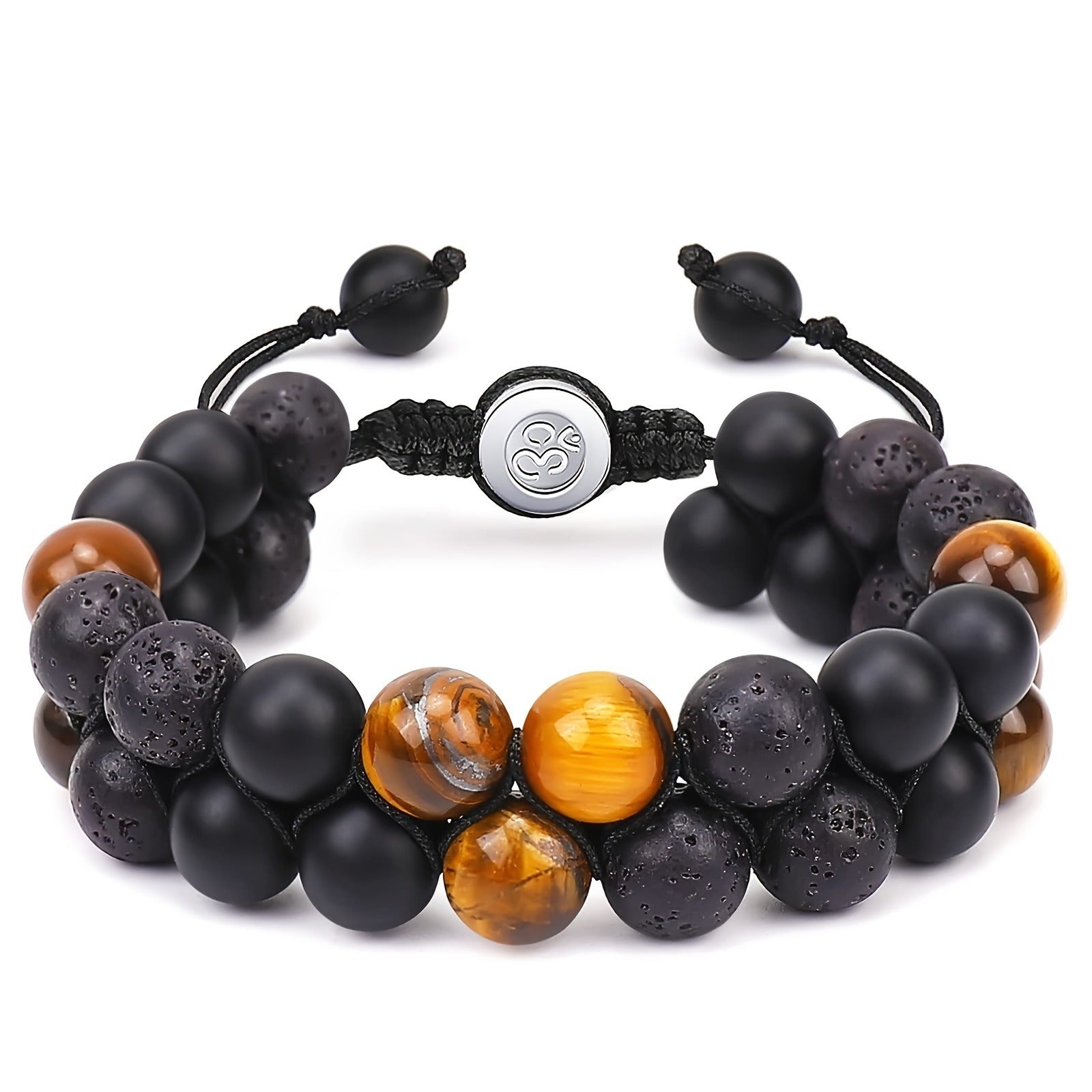 Natural Tiger Eye Agate Bracelet Men's Woven Adjustable Black Magnet Yoga Beaded Bracelet