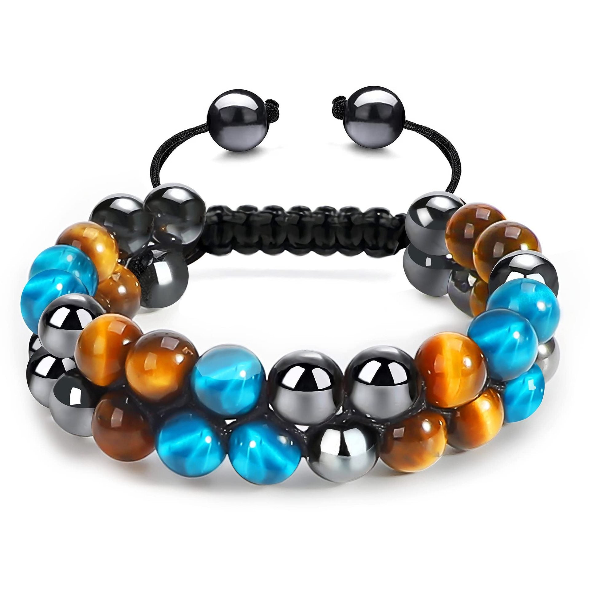 Natural Tiger Eye Agate Bracelet Men's Woven Adjustable Black Magnet Yoga Beaded Bracelet