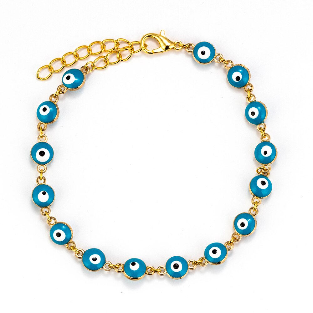 Evil Eye Colorful Drops Of Oil Eye Beaded Link Bracelet Lobster Clasp Adjustable Gold Chain Jewelry For Women Men Loves