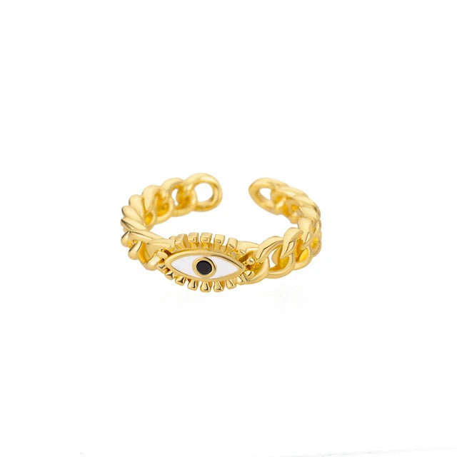 Turkish Zircon Evil Eye Rings For Women Open Gold Plated Stainless Steel Ring Couple Rings