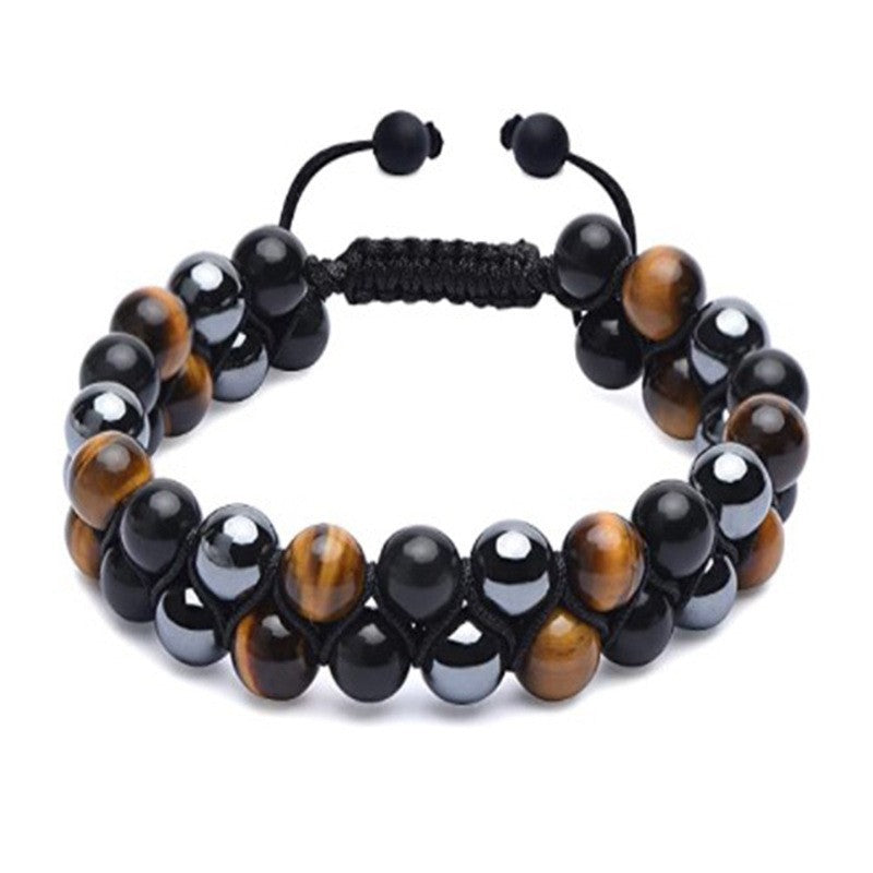 8mm Tiger Eye Black Gallstone Bead Elastic String Hand String Braided Pull Adjustable Double Bracelet