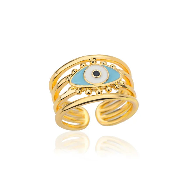 Turkish Zircon Evil Eye Rings For Women Open Gold Plated Stainless Steel Ring Couple Rings