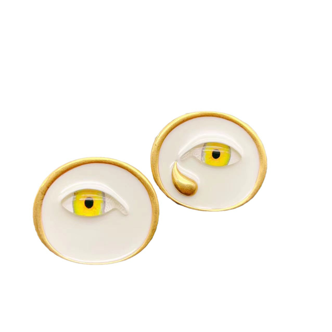 Eye Tears Stud Earrings Round Metal Brass Baroque Pearl Elegant Women's Jewelry Personalized Egyptian Style