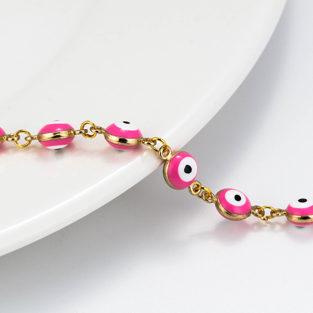 Evil Eye Colorful Drops Of Oil Eye Beaded Link Bracelet Lobster Clasp Adjustable Gold Chain Jewelry For Women Men Loves