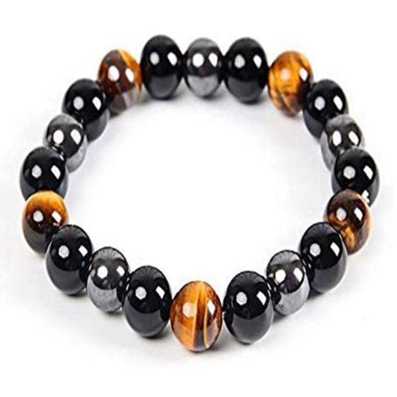 8mm Tiger Eye Black Gallstone Bead Elastic String Hand String Braided Pull Adjustable Double Bracelet