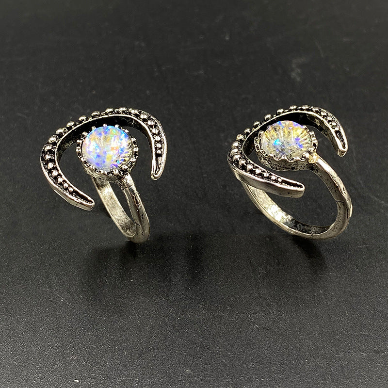 Crescent Ring Ladies Moonstone Crystal Ring Women