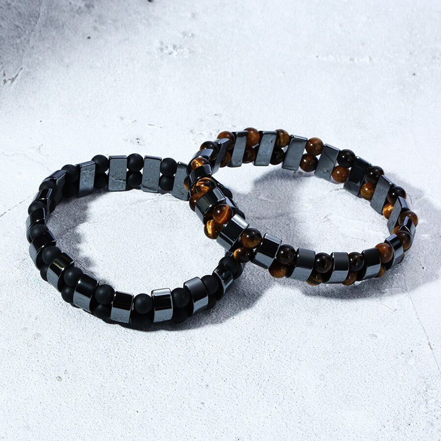 Double Hematite Tiger's Eye Bracelets Men Tiger Eye & Hematite Charm Bracelets for Women Natural Energy Stone Bracelet Jewelry