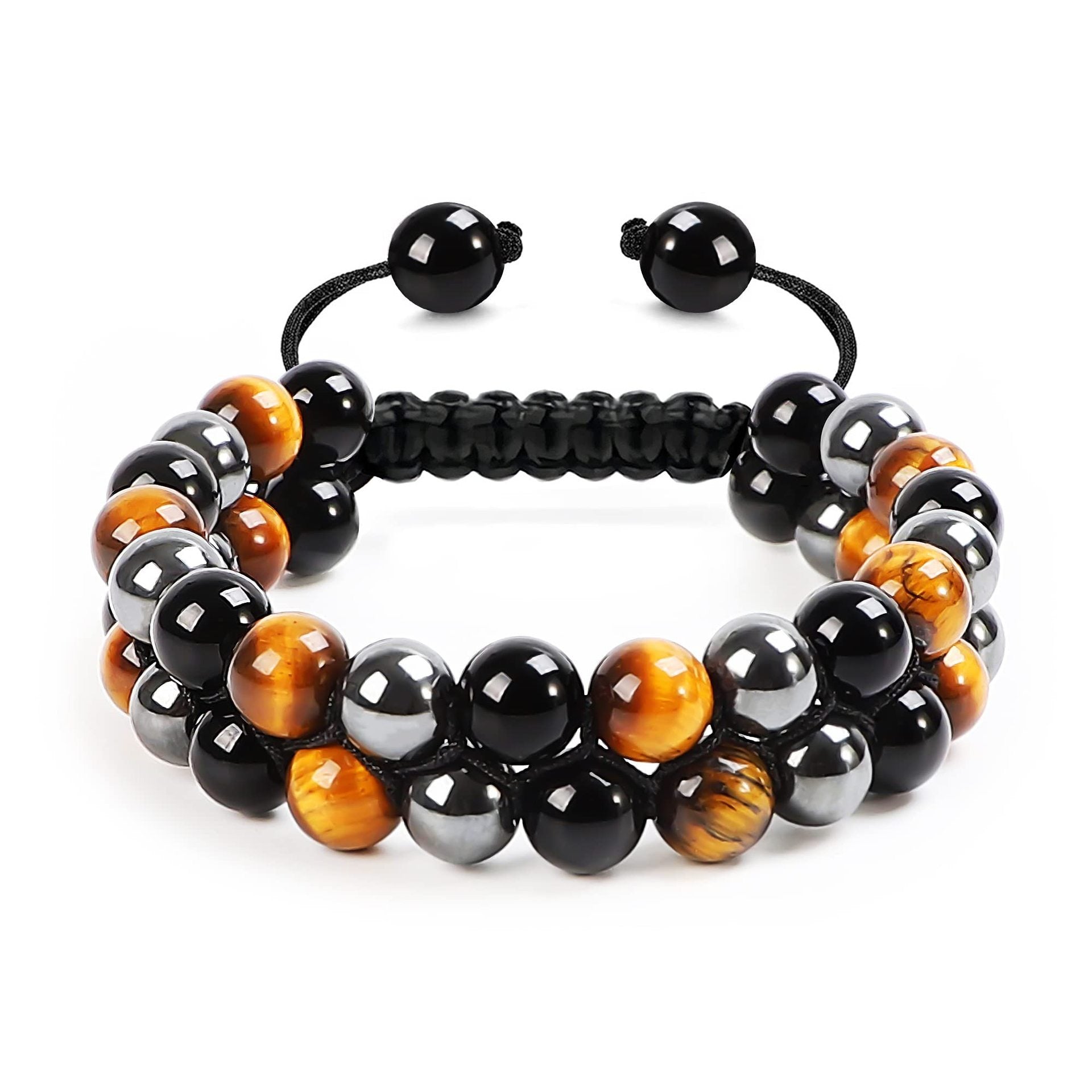 Natural Tiger Eye Agate Bracelet Men's Woven Adjustable Black Magnet Yoga Beaded Bracelet