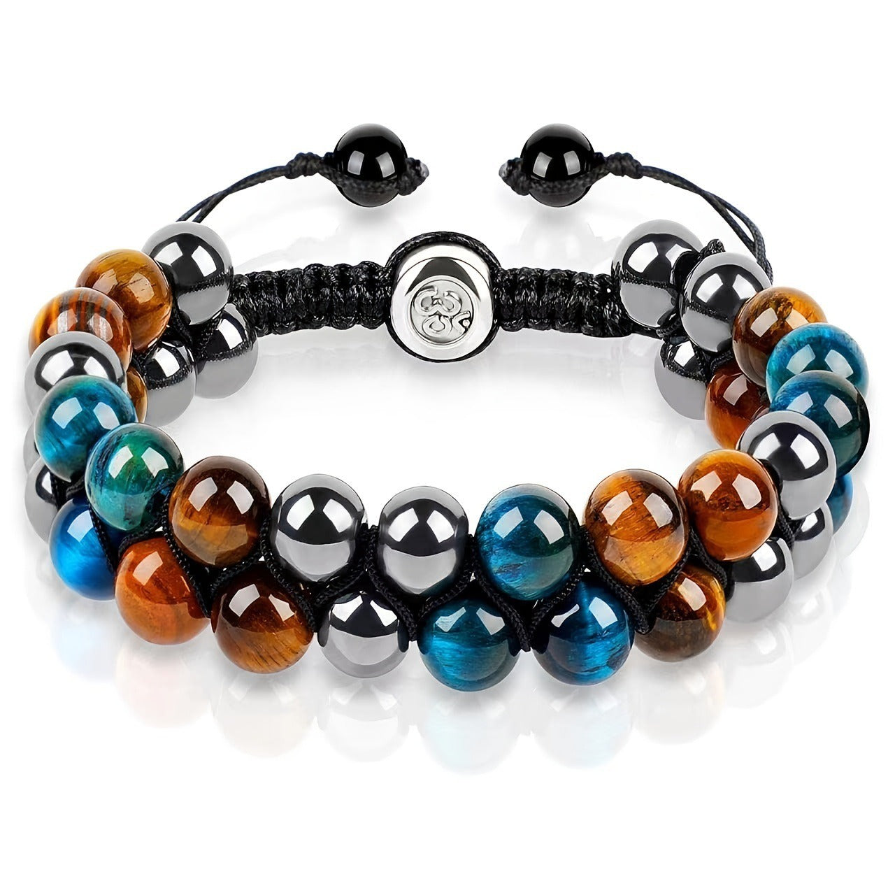 Natural Tiger Eye Agate Bracelet Men's Woven Adjustable Black Magnet Yoga Beaded Bracelet