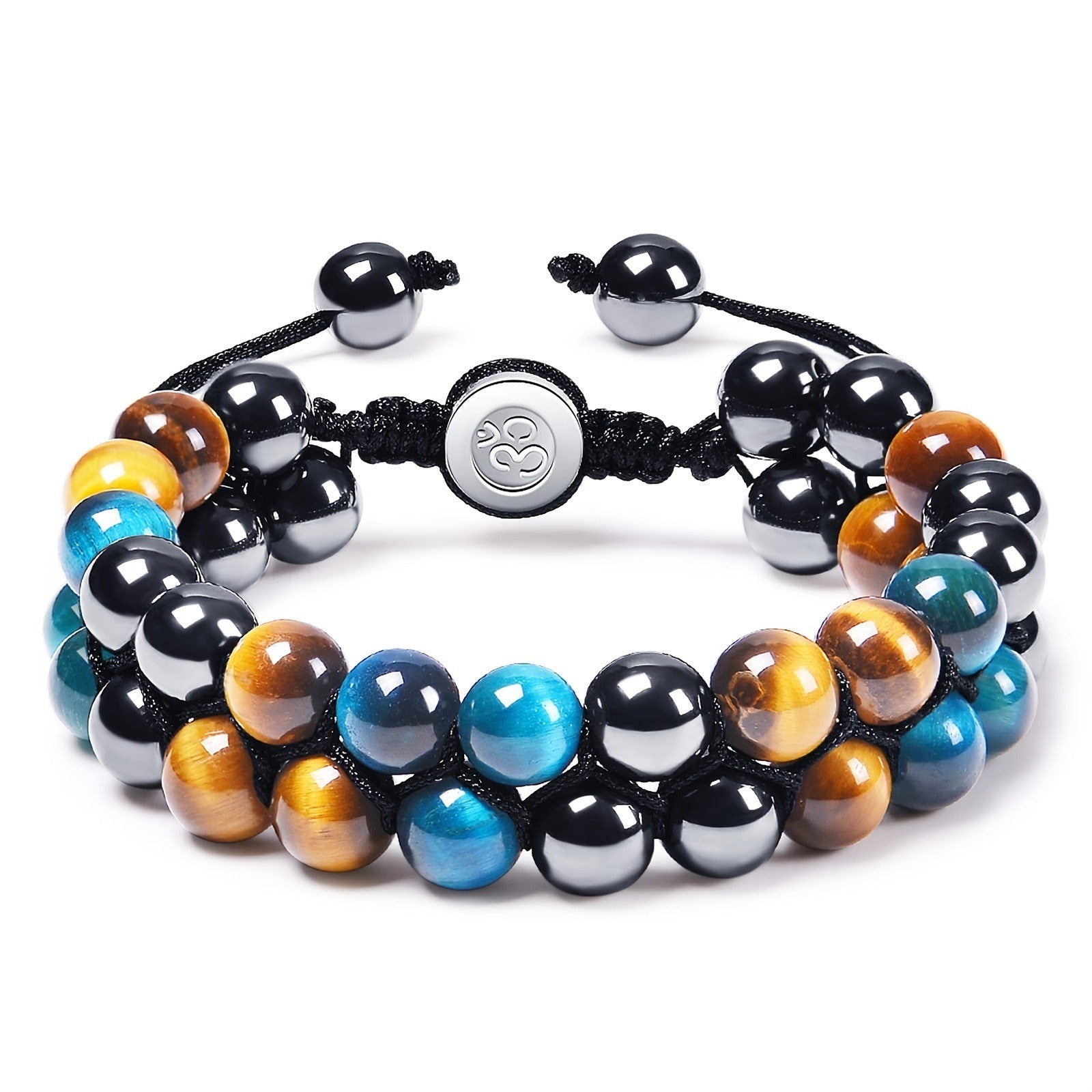 Natural Tiger Eye Agate Bracelet Men's Woven Adjustable Black Magnet Yoga Beaded Bracelet