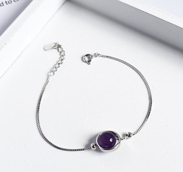 S925 sterling silver bracelet transfer fortune topaz powder amethyst moonstone strawberry crystal Women Bracelet