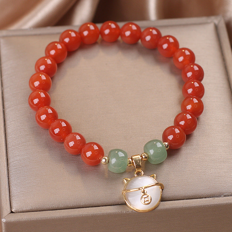 Ethnic Style Red Agate Women Bracelet Money Drawing And Luck Changing Lucky Cat