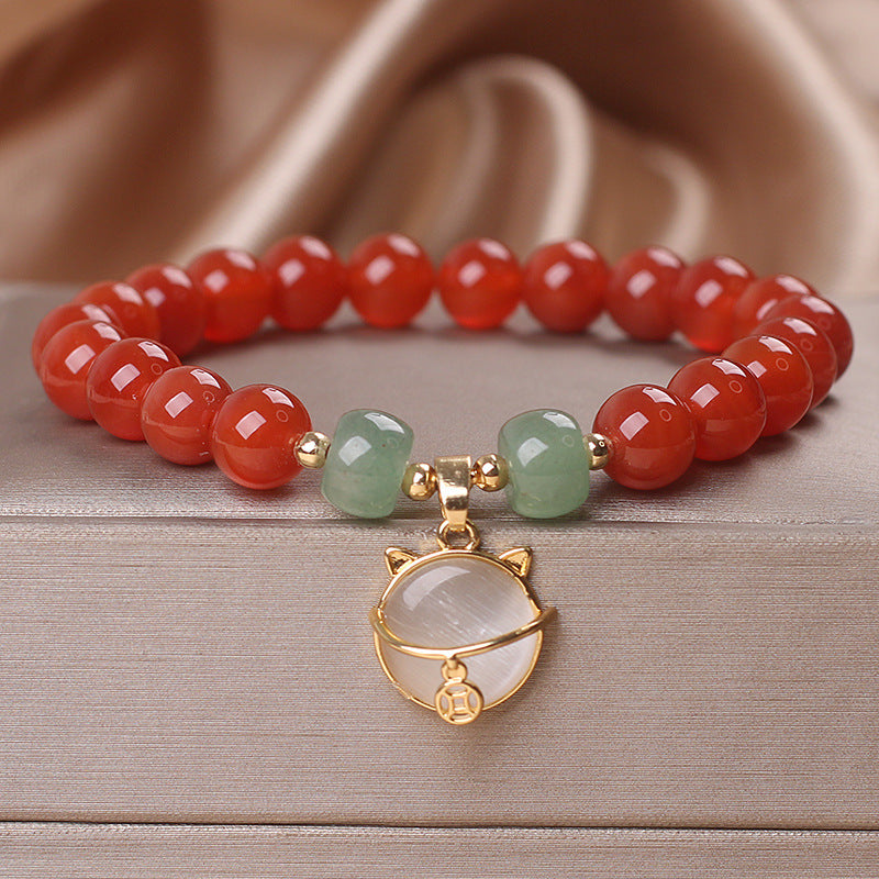 Ethnic Style Red Agate Women Bracelet Money Drawing And Luck Changing Lucky Cat