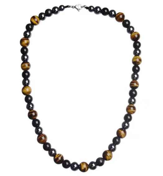 Tigereye Hematite Obsidian Triple Protection Women Men Necklace