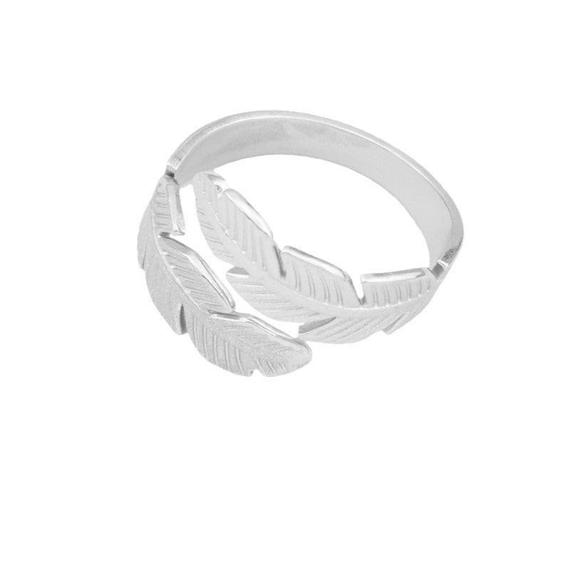 Fashion Titanium Steel Feather Open Ring