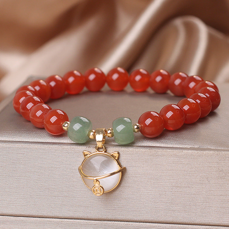 Ethnic Style Red Agate Women Bracelet Money Drawing And Luck Changing Lucky Cat