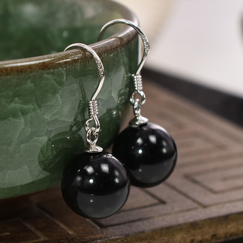 Natural Agate Women Earrings Silver Green Chalcedony