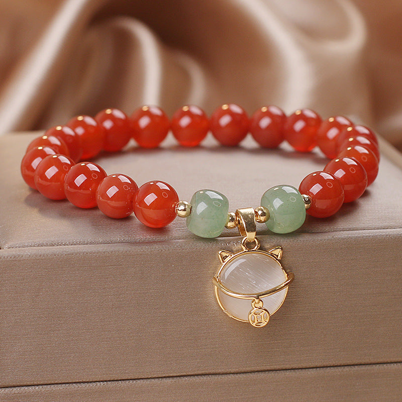 Ethnic Style Red Agate Women Bracelet Money Drawing And Luck Changing Lucky Cat