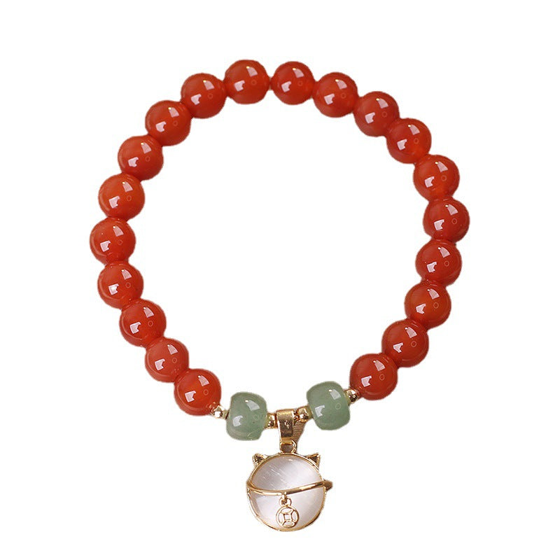 Ethnic Style Red Agate Women Bracelet Money Drawing And Luck Changing Lucky Cat