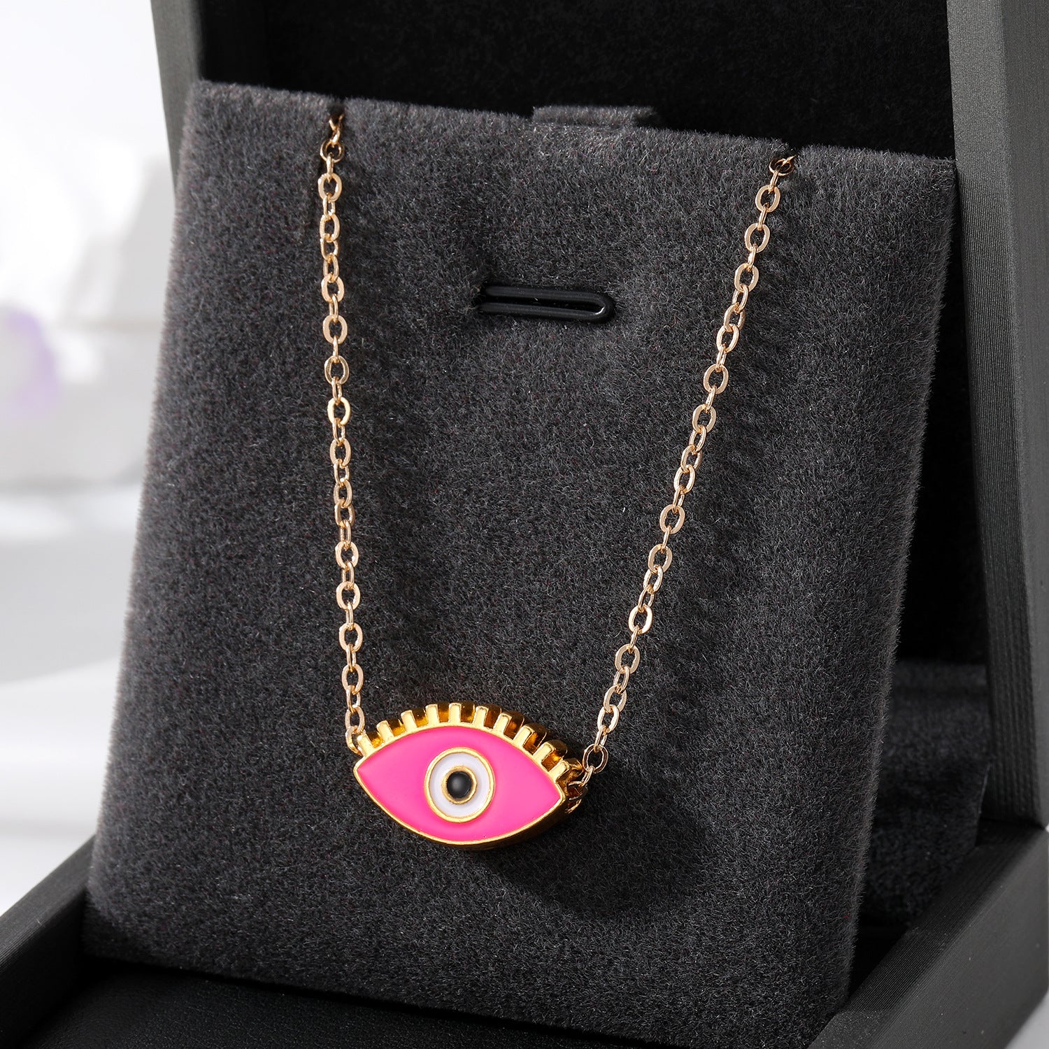 Oil Dripping Devil Eye Necklace Color Alloy Eyelash Eye Pendant Personality Retro Girl Necklace