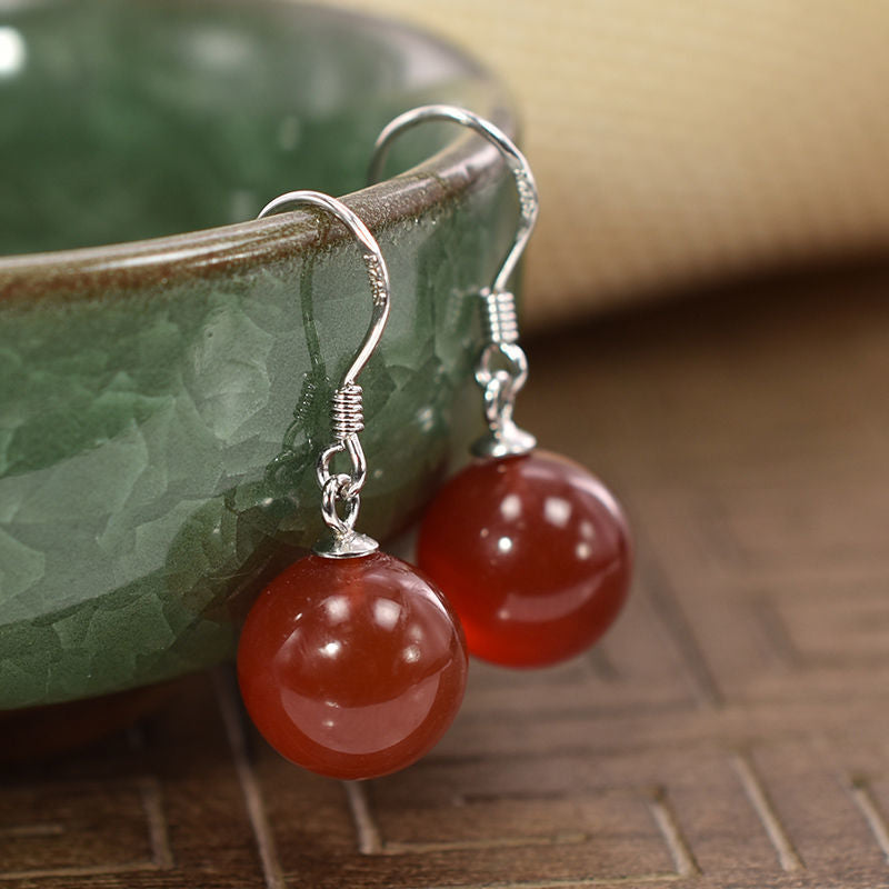 Natural Agate Women Earrings Silver Green Chalcedony