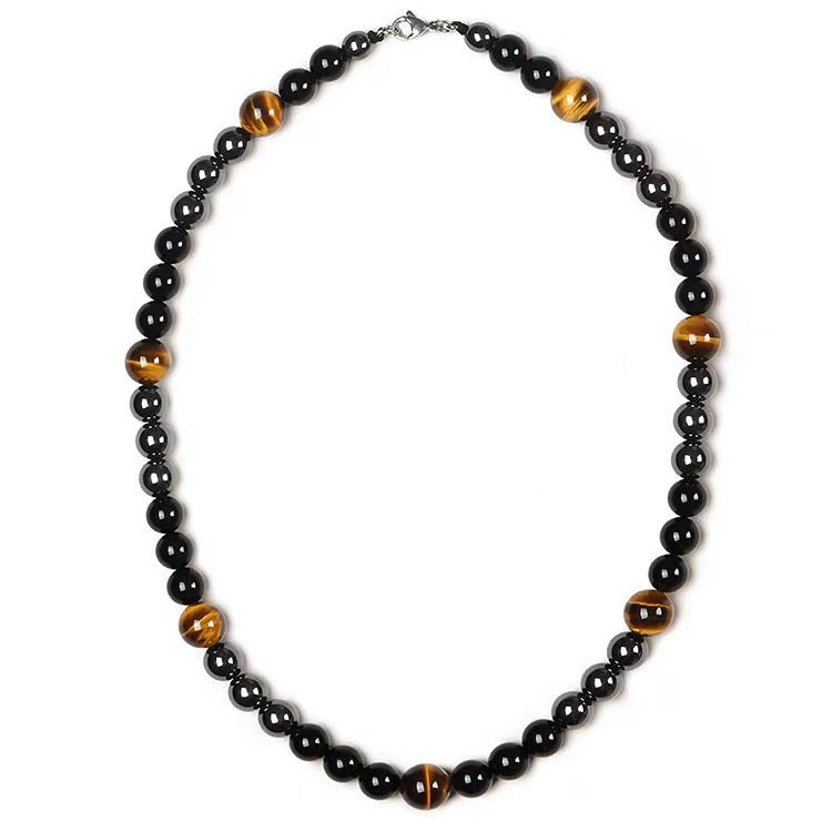 Tigereye Hematite Obsidian Triple Protection Women Men Necklace