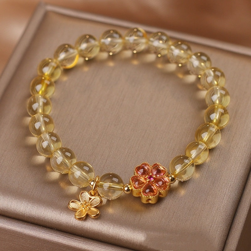 Women's Natural Citrine Fresh Flower Pendant Bracelet