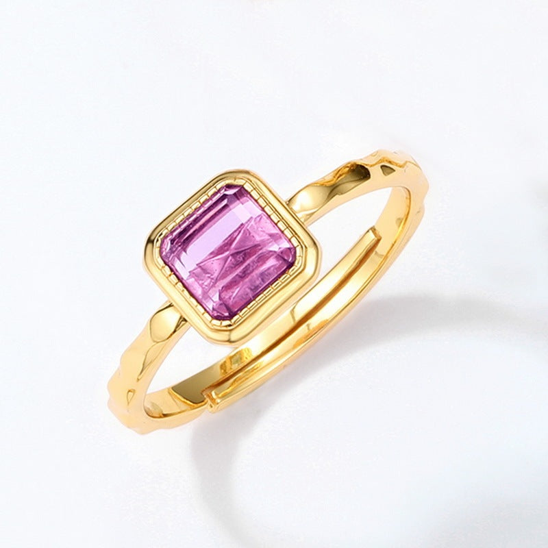 Women's Square Natural Amethyst  Ring