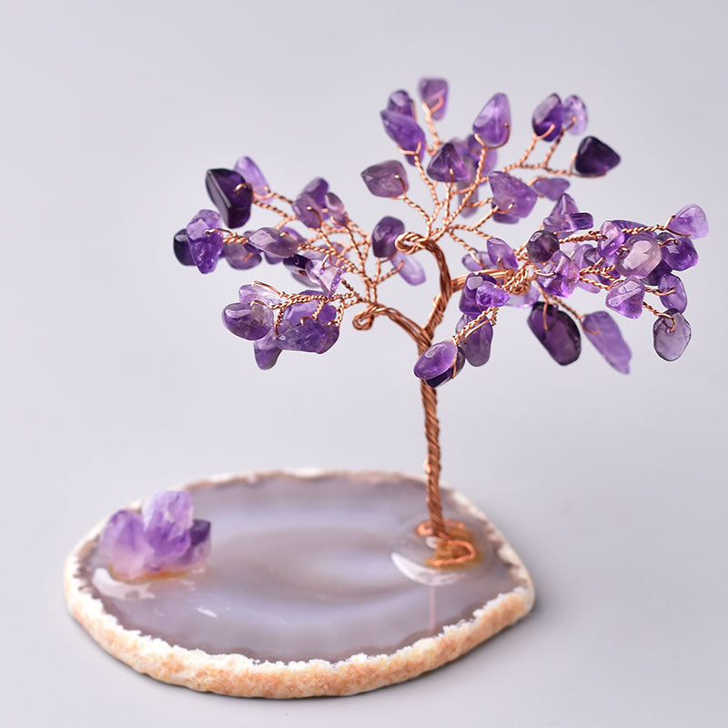 Natural Crystal Gravel Lucky Tree Ornaments Agate Slices Crystal Tree