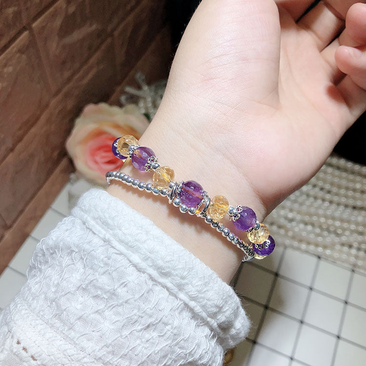 Citrine Amethyst Double-layer women Bracelet