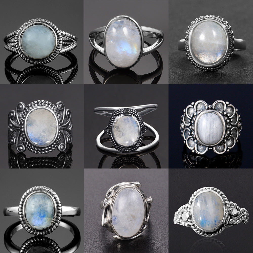 Court Style Moonstone Niche Mid-ancient Vintage Women Ring