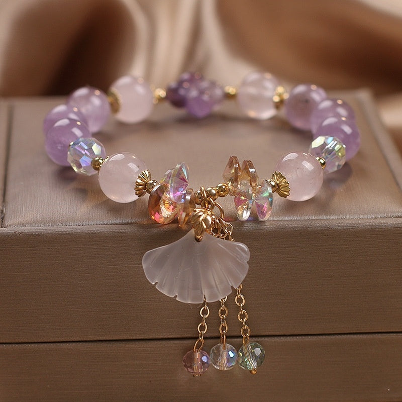 Natural Amethyst Bracelet Women White Jade Fan Pendant