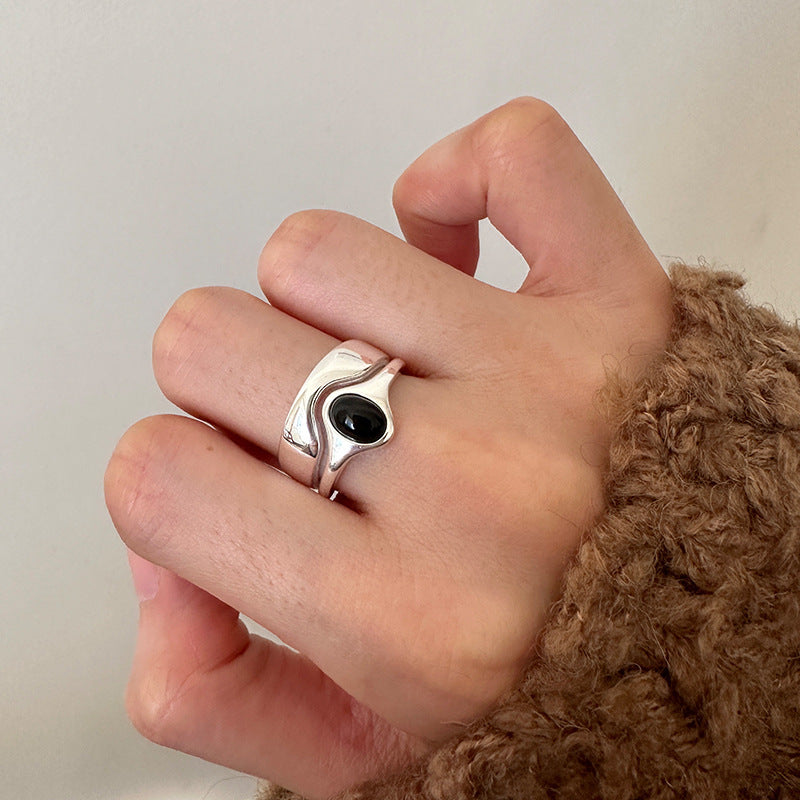 Women's Double-layer Black Agate Ring