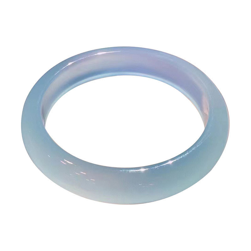 Ice Blue Chalcedony Bracelet Women's Thin Round Agate Chinese Style Jewelry Jade