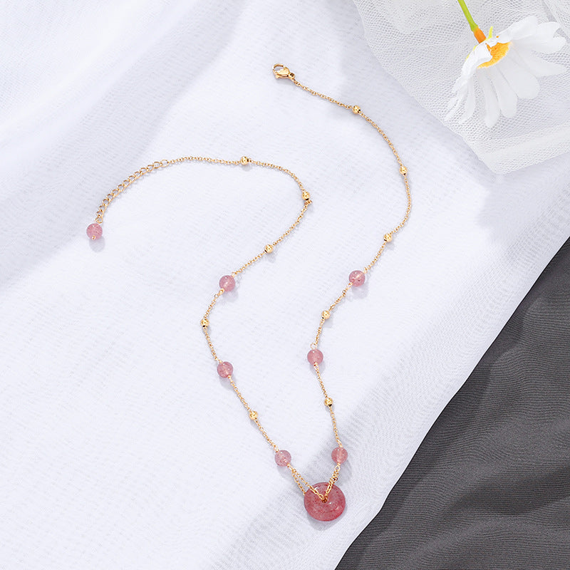 Natural Crystal Rose Quartz Sapphire White Jade Women Necklace