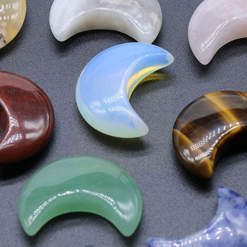 30mm Moon Crystal Jewelry Agate Jade Carving Crafts Home Decor