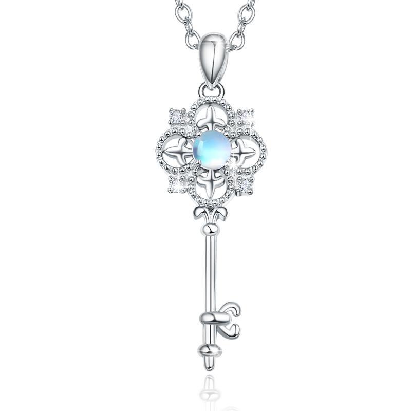 Sterling Silver Key Blue Moonstone Women Necklace