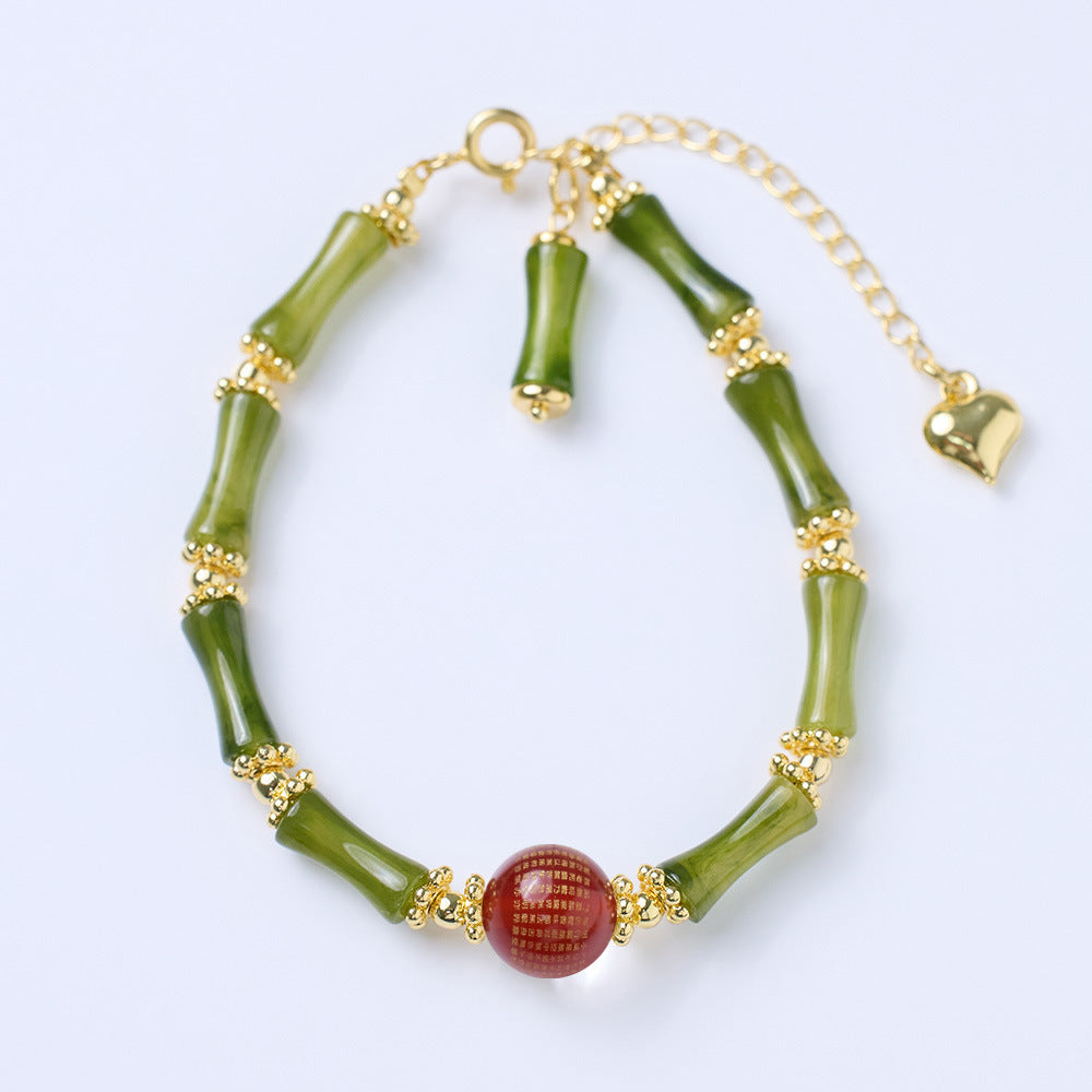 Agate Heart Sutra Crystal Bamboo Women Bracelet