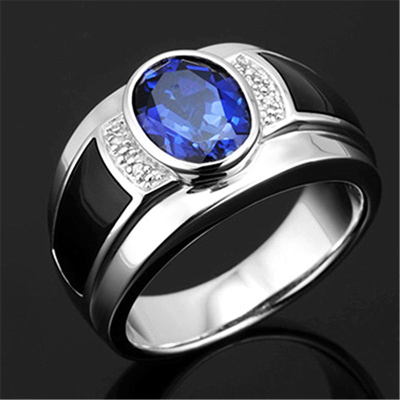 Luxury Sapphire Ring Inlaid With Black Agate Charm Men's Ring