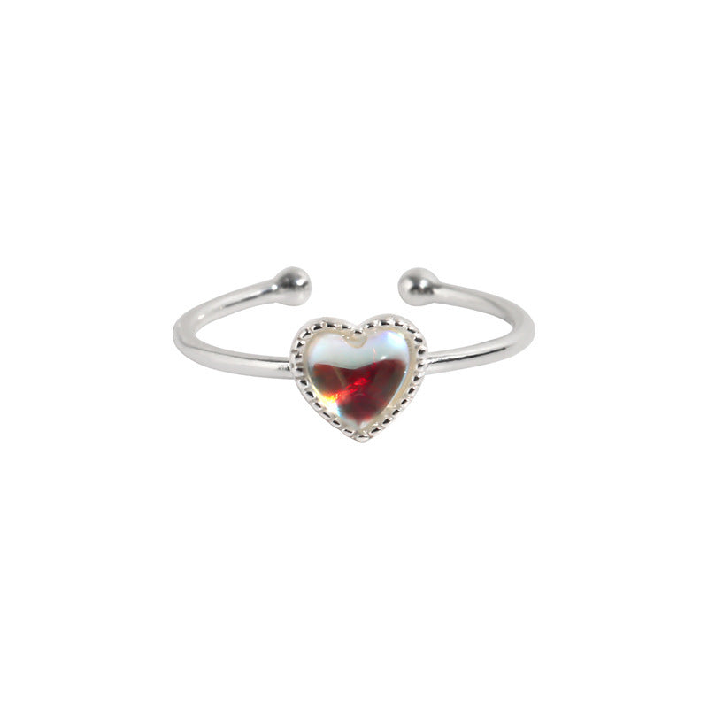 Bright Aurora Moonstone Heart Women Ring